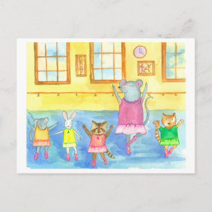 Dancing Animals Racoon Mouse Kitten Bunny Postcard
