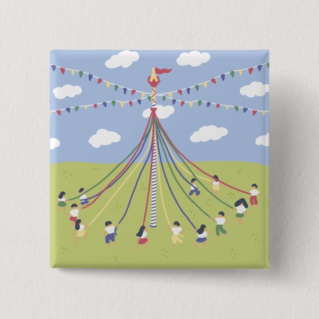 Dancing around Maypole 15 Cm Square Badge (Front)