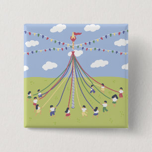 Dancing around Maypole 15 Cm Square Badge