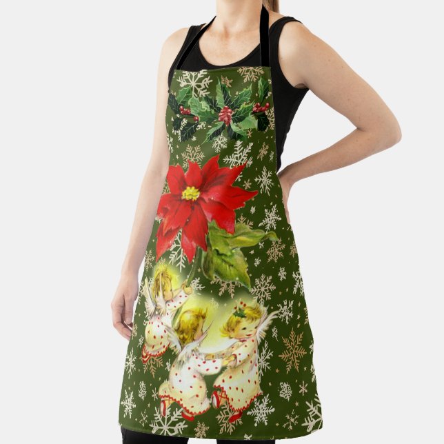 Dancing Baby Angels on Green with Snowflakes Apron (Insitu)