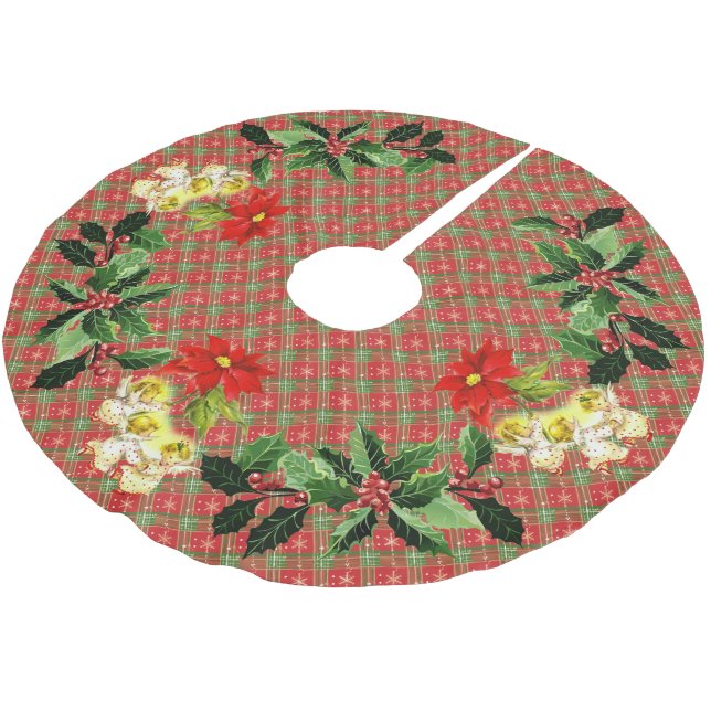 Dancing Baby Angels on Plaid Brushed Polyester Tree Skirt (Angled)