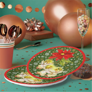 Dancing Baby Angels with Snowflakes on Green Paper Plate