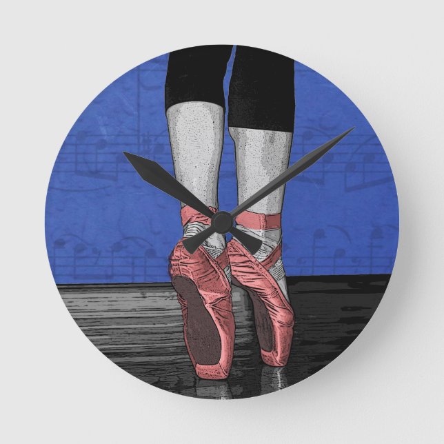 Dancing Ballerina Ballet Shoes Round Clock (Front)