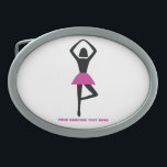 Dancing ballerina black, hot pink custom belt buckle<br><div class="desc">Dancing ballerina black, hot pink custom dance gift design that features a minimalist icon of a black female ballet dancer figure with fuchsia tutu and your text on white background. This cool design is a template and it is completely customisable. Personalise it and change text with monogram, name or your...</div>