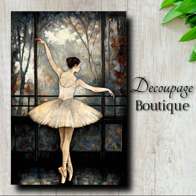 Dancing Ballerina Window Light Vintage Decoupage Tissue Paper (Autumn Window Ballerina Decoupage Tissue Paper)