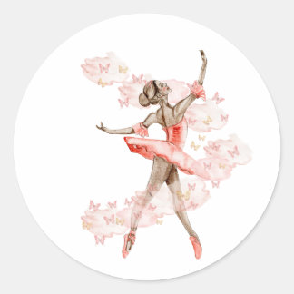 Dancing ballerina with butterfly. classic round sticker