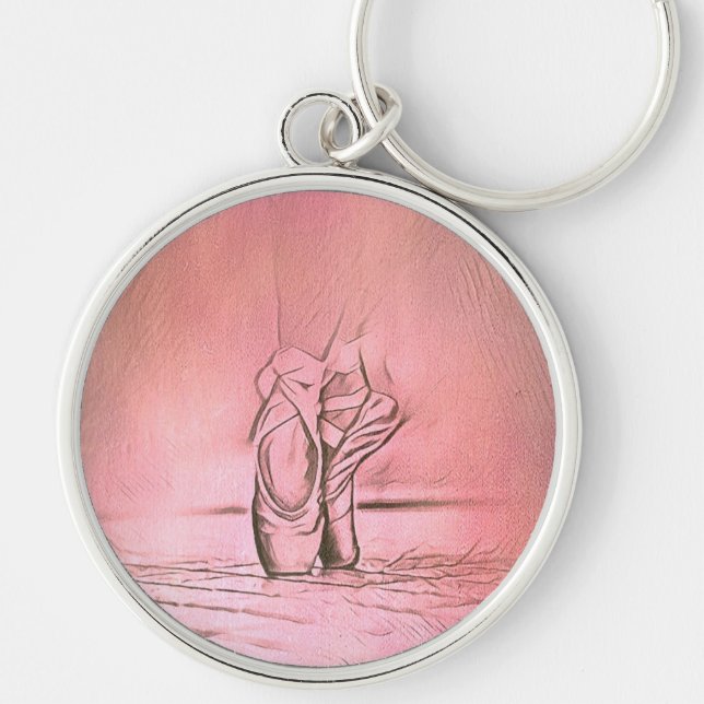 Dancing Ballet Shoes Pink Ballerina Feet Key Ring (Front)