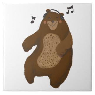 Dancing Bear Headphones Music Notes Whimsical Tile