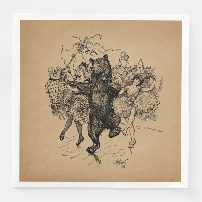 Dancing Bear Vintage Circus Art Napkin (Front)