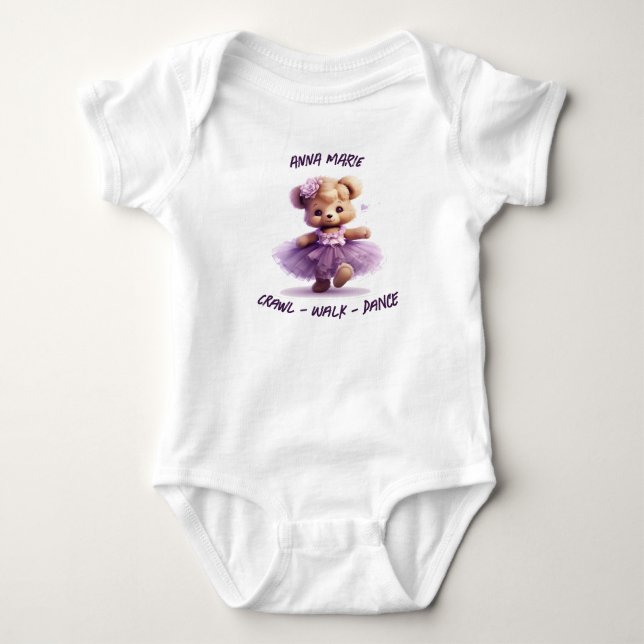 Dancing Bear White Baby T-Shirt Bodysuit (Front)