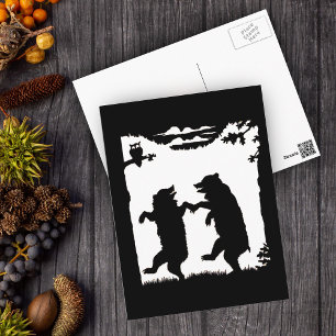 Dancing Bears Black Silhouette Postcard