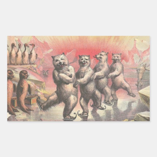 Dancing Bears Rectangular Sticker (Front)