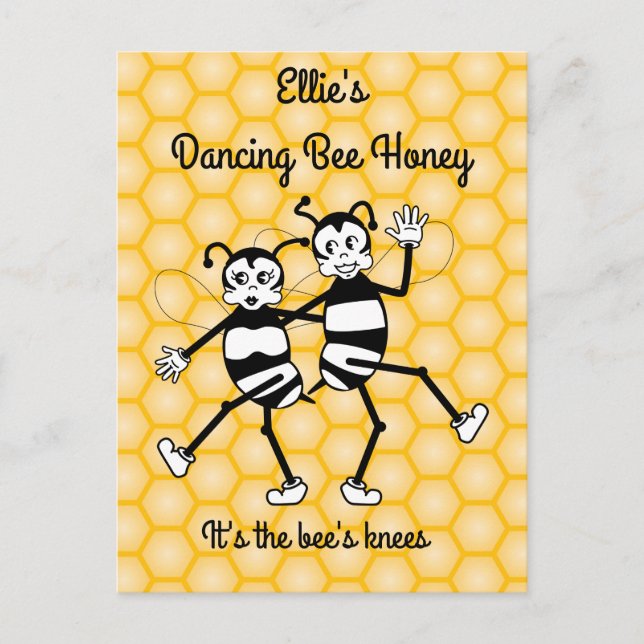 Dancing bee honey promotional postcard (Front)