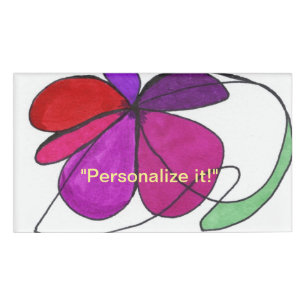 "Dancing Bloom" blossom in reds, violets, purples Name Tag