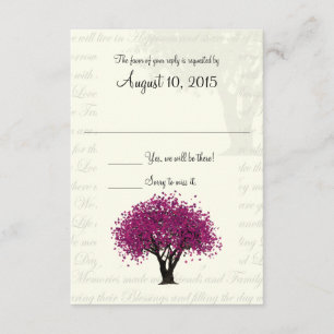Dancing Blooms Plum Purple Tree and Wedding Text RSVP Card