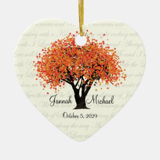 Dancing Blooms Wedding Photo Ceramic Tree Decoration (Front)