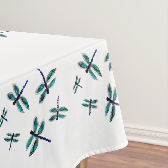 Dancing Blue Dragonfly Pattern Tablecloth (In Situ)
