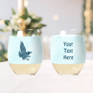 Dancing Blue Raven Stemless Wine Glass