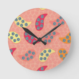 Dancing Boho Paisley Round Clock