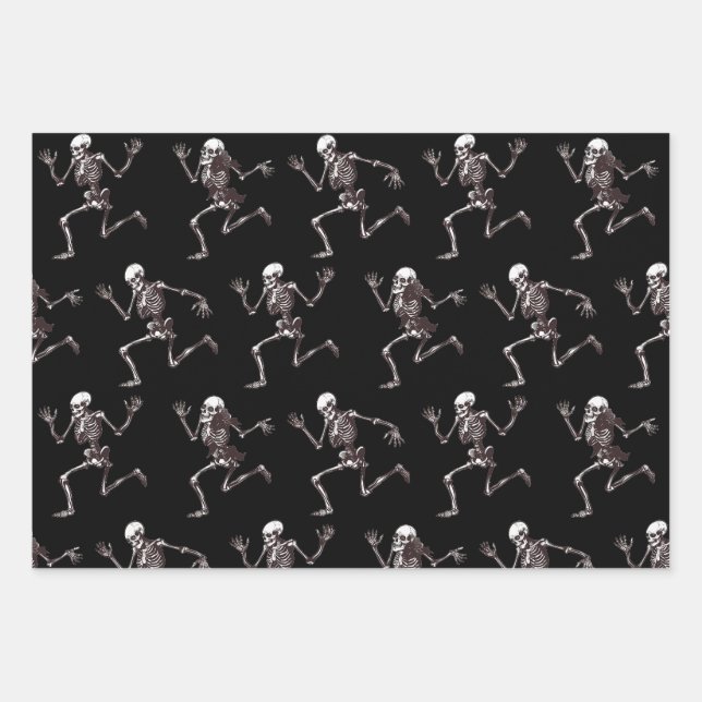 Dancing Bones Wrapping Paper Flat Sheet Set of 3 (Front)