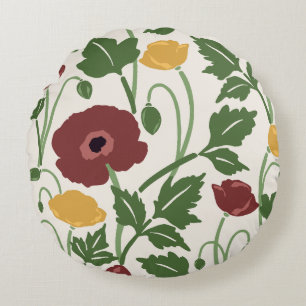 Dancing Botanicals Deep Burgundy Harvest Gold Round Cushion