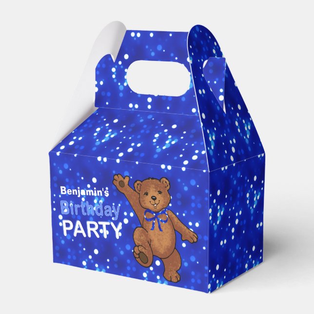 Dancing Brown Teddy Bear 1st Birthday Party Favour Box (Front Side)