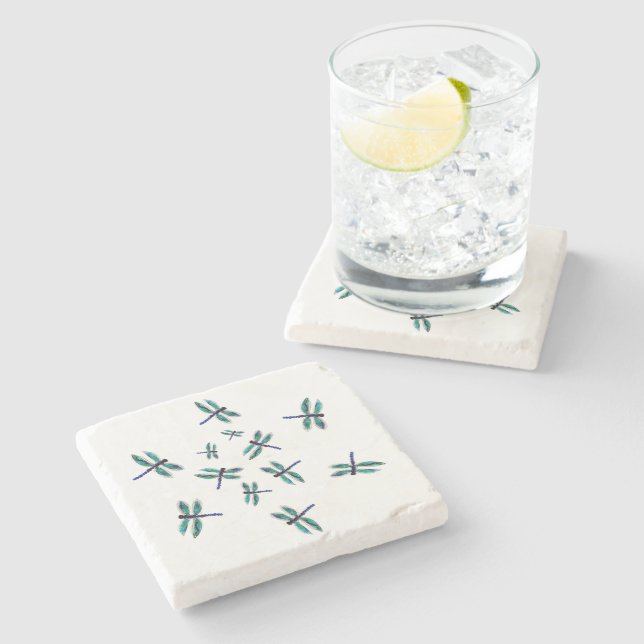 Dancing Bugs Blue Dragonfly Stone Coaster (Side)