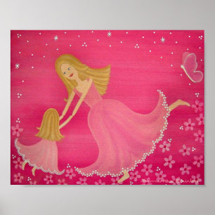 Dancing By Twilight - 8x10 Mother & Girl Kids Art Poster