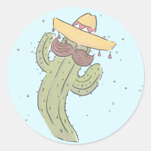 Dancing Cactus with Moustache in Sombrero Classic Round Sticker