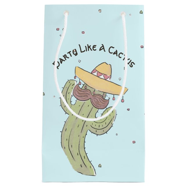 Dancing Cactus with Moustache in Sombrero Small Gift Bag (Front)