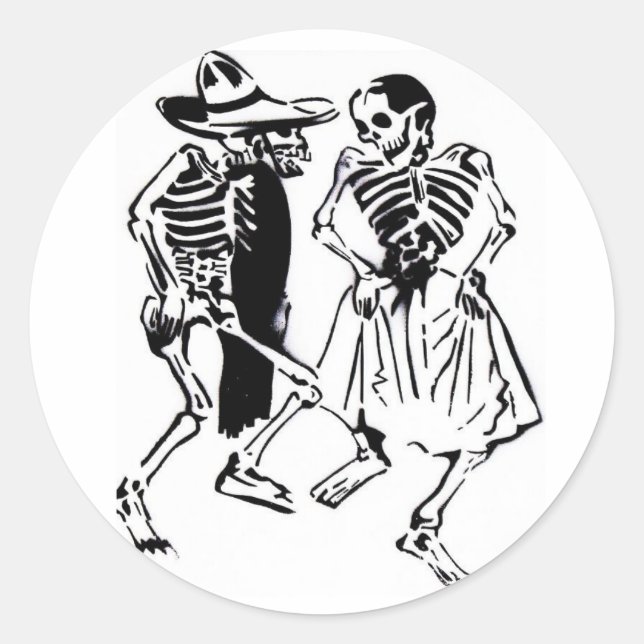 Dancing Calaveras Classic Round Sticker (Front)