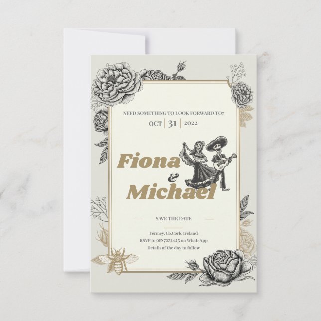 Dancing Calaveras Wedding Invitation (Front)
