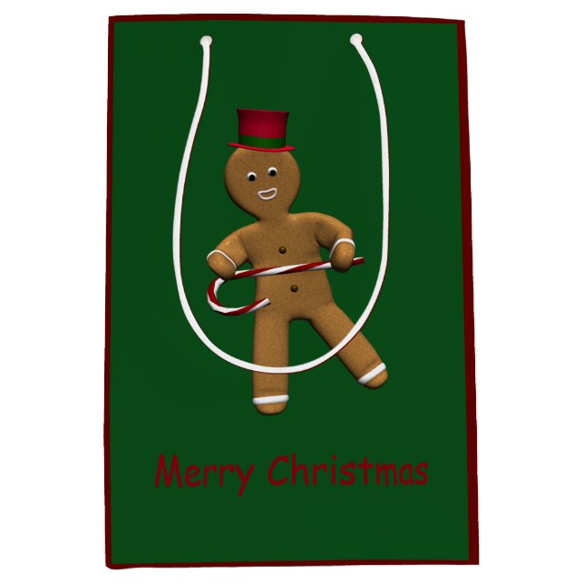 Dancing Cartoon Gingerbread Man Medium Gift Bag (Front)