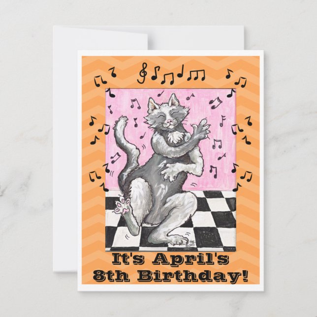 Dancing Cat Cute Birthday Invitation Card (Front)