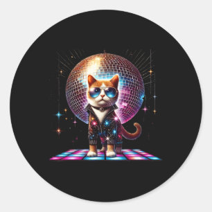 Dancing Cat Disco Ball Kitten Kitty Lover Funny Pa Classic Round Sticker