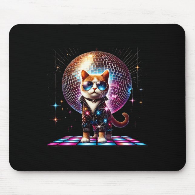 Dancing Cat Disco Ball Kitten Kitty Lover Funny Pa Mouse Pad (Front)
