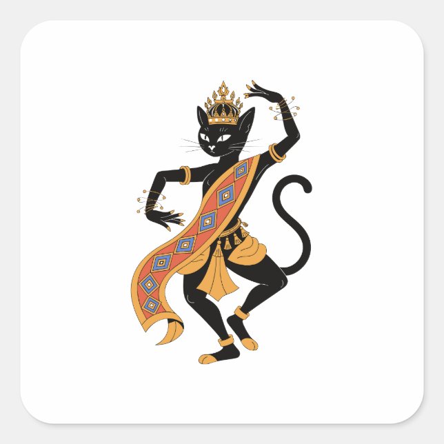 Dancing Cat King Folk Art Sticker (Front)