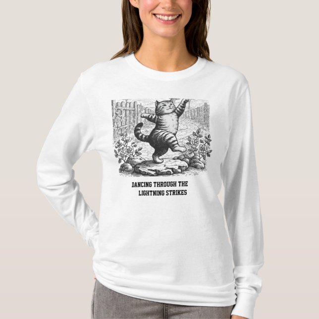 Dancing Cat Lightning Strikes Vintage T-Shirt (Front)