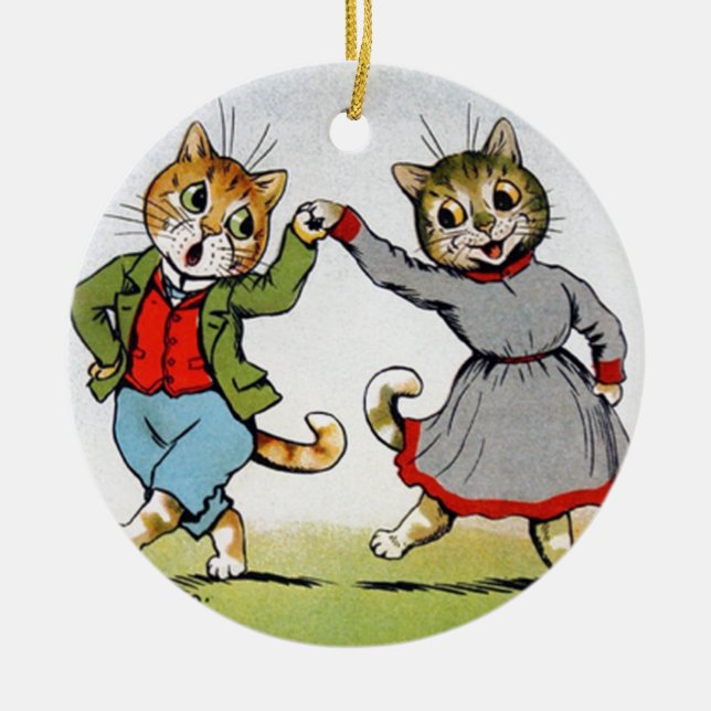 Dancing Cats Ceramic Tree Decoration (Front)