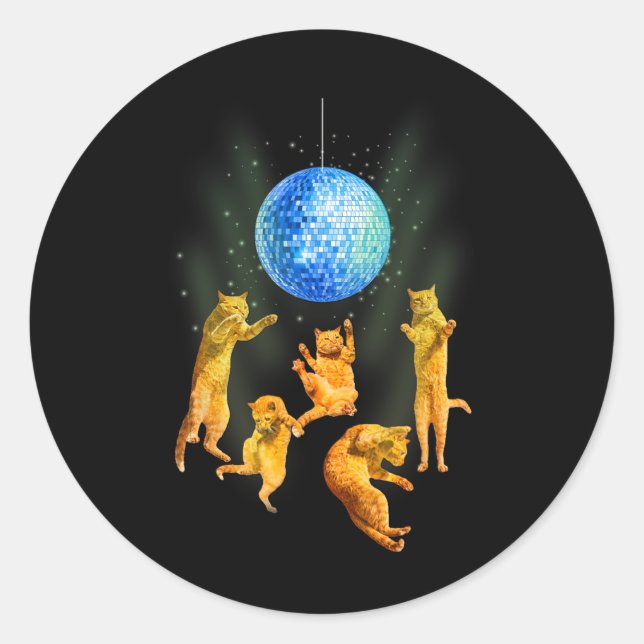 Dancing Cats Disco Ball Kitten Kitty Lover Party A Classic Round Sticker (Front)