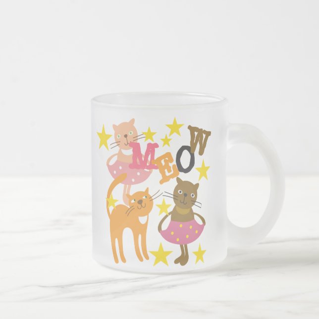 Dancing Cats Frosted Glass Coffee Mug (Right)