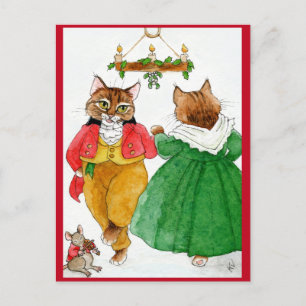 Dancing Cats, Musician Mouse, Christmas Postcard