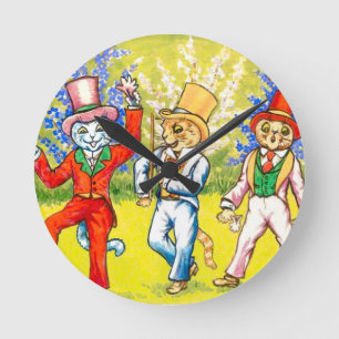 Dancing Cats Round Clock