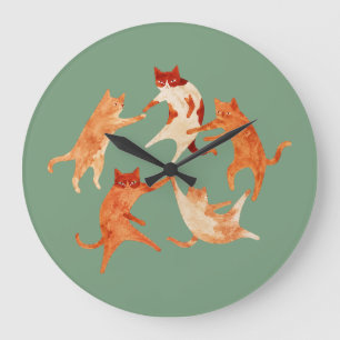 Dancing Cats Watercolor Large Clock