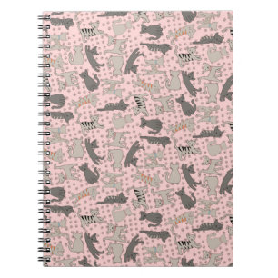 Dancing Cats With Paw Prints Spiral Notebook