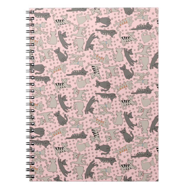 Dancing Cats With Paw Prints Spiral Notebook (Front)