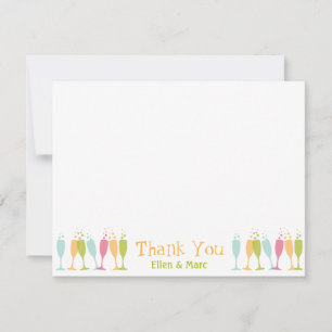 Dancing champagne glasses colour bubbly thank you card