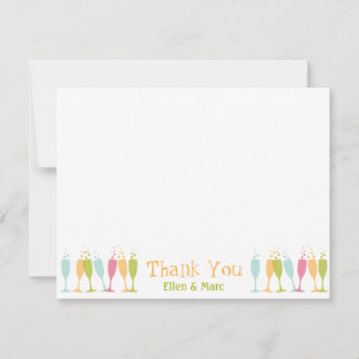 Dancing champagne glasses colour bubbly thank you card