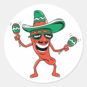 Dancing Chilli Pepper Classic Round Sticker