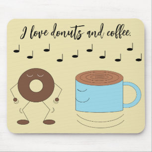  Dancing Chocolate Frosted Doughnut & Coffee Mug Mouse Pad